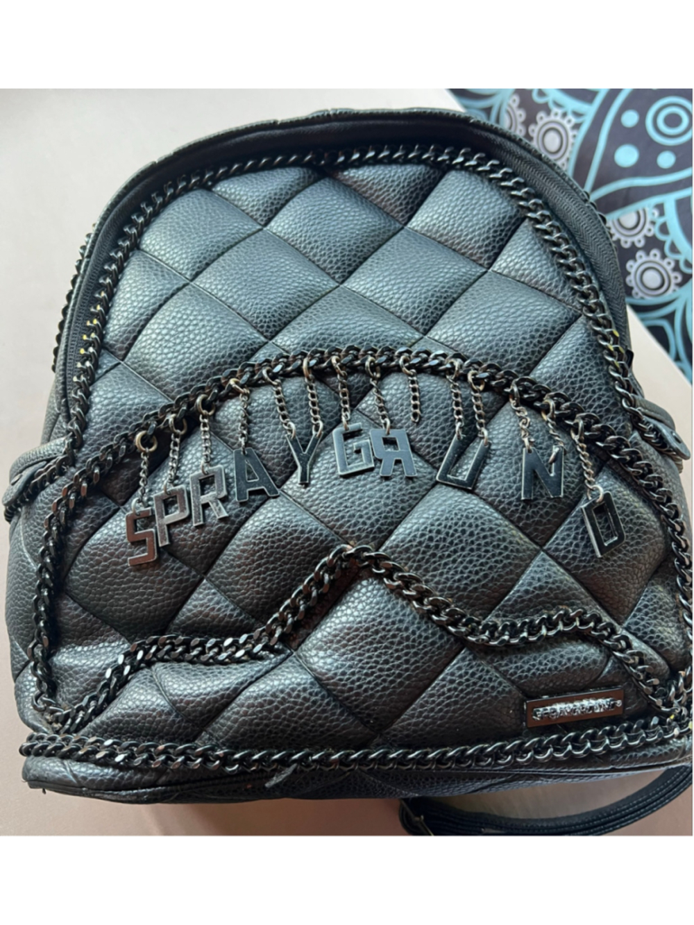Women's Sprayground Quilted Chain Detail Backpack, Black, One Size